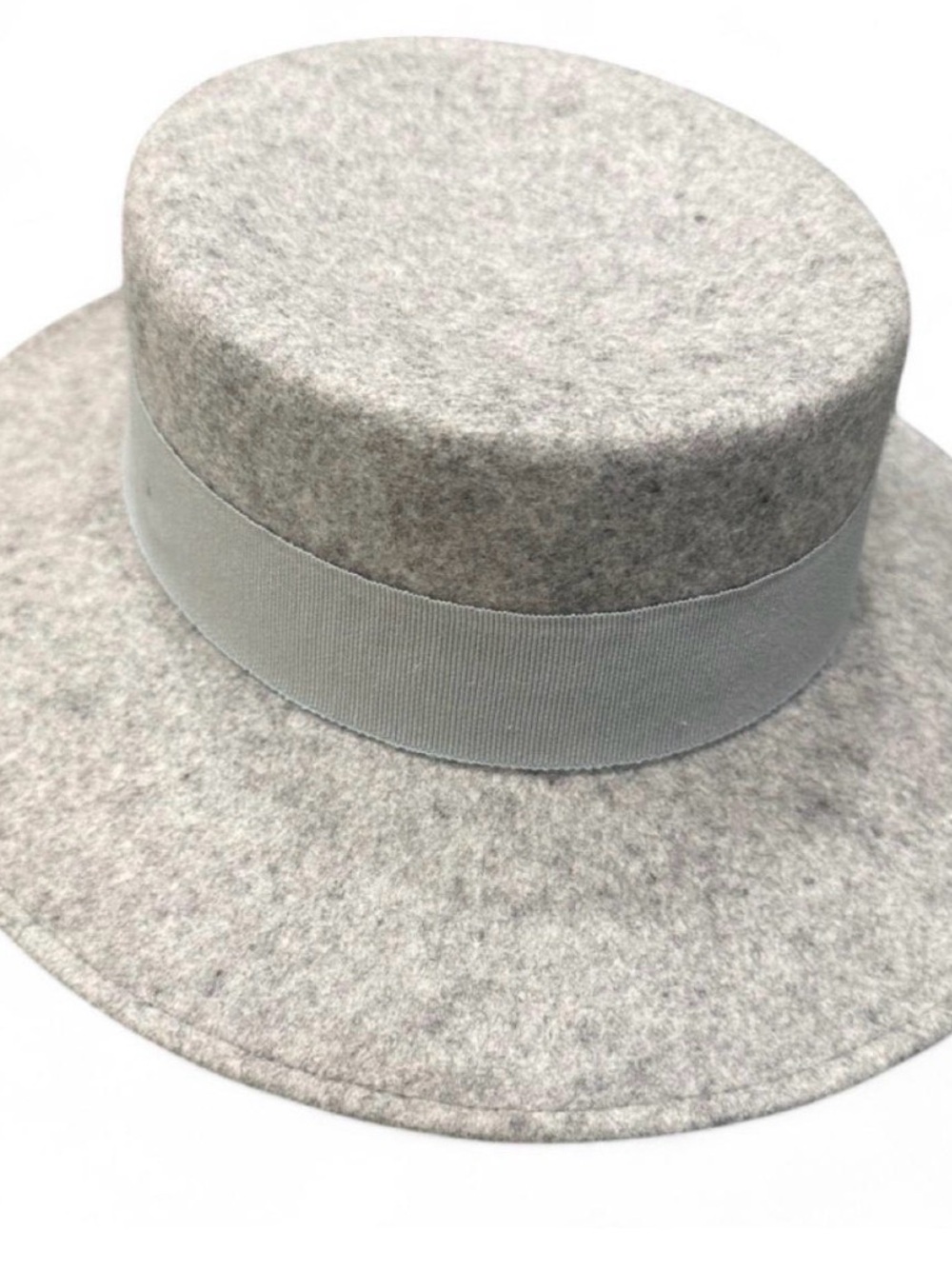 Aqua Light Gray Wool Felt Boater Hat